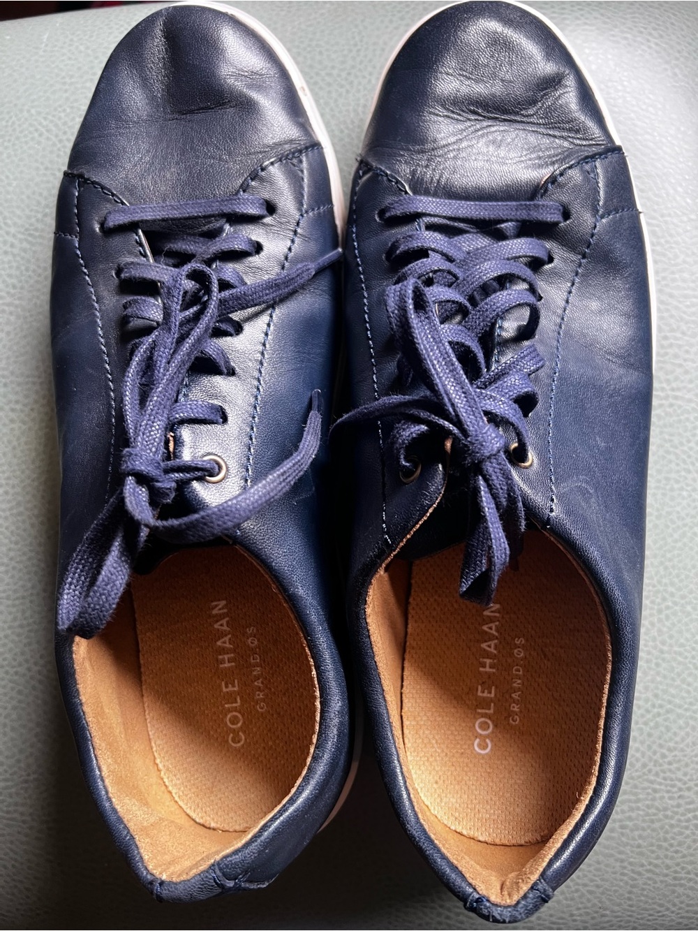 Cole Haan Navy Leather Lace-Up Sneakers with White Soles